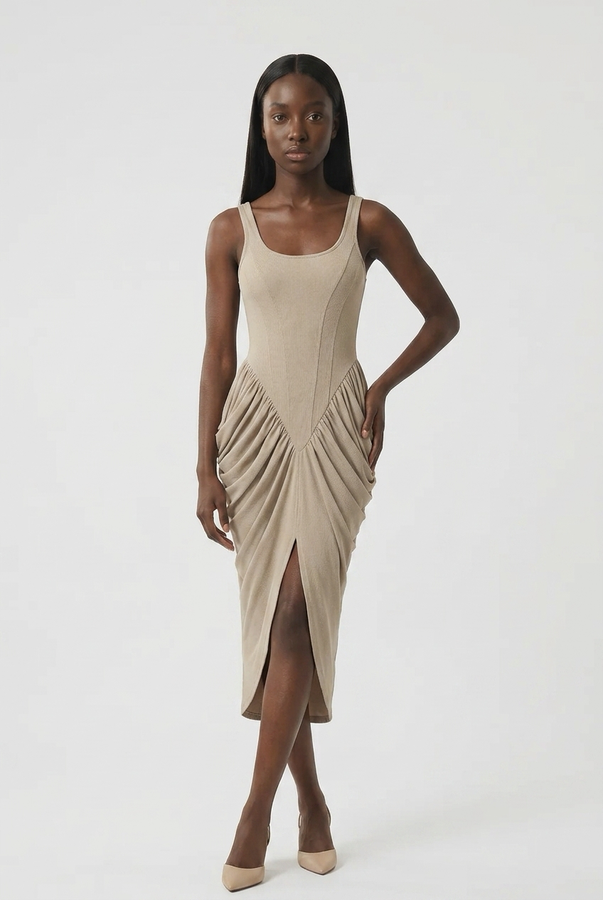 Sculpted Drape Midi Dress