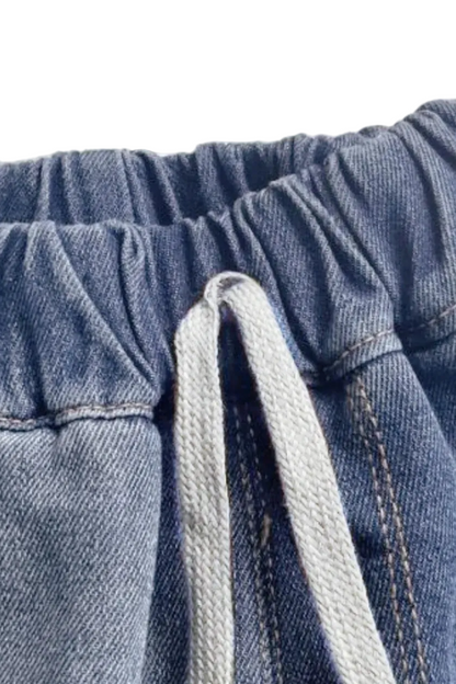Collared button-up denim shorts set