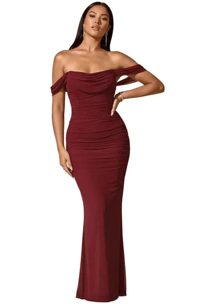 Off-Shoulder Ruched Mermaid Maxi Dress