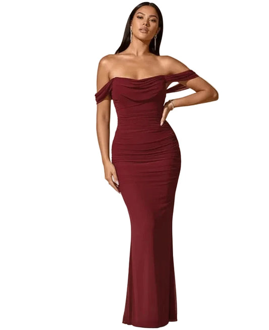 Off-Shoulder Ruched Mermaid Maxi Dress
