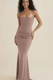 Ruched Spaghetti Bodycon Maxi Dress