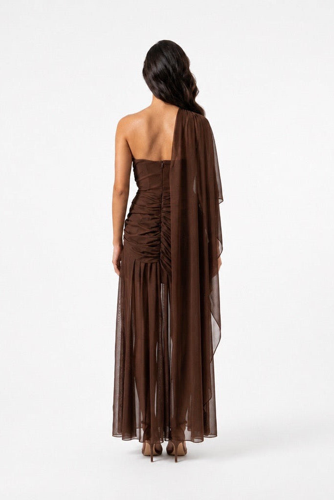 Celeste One-Shoulder Mesh Maxi Dress