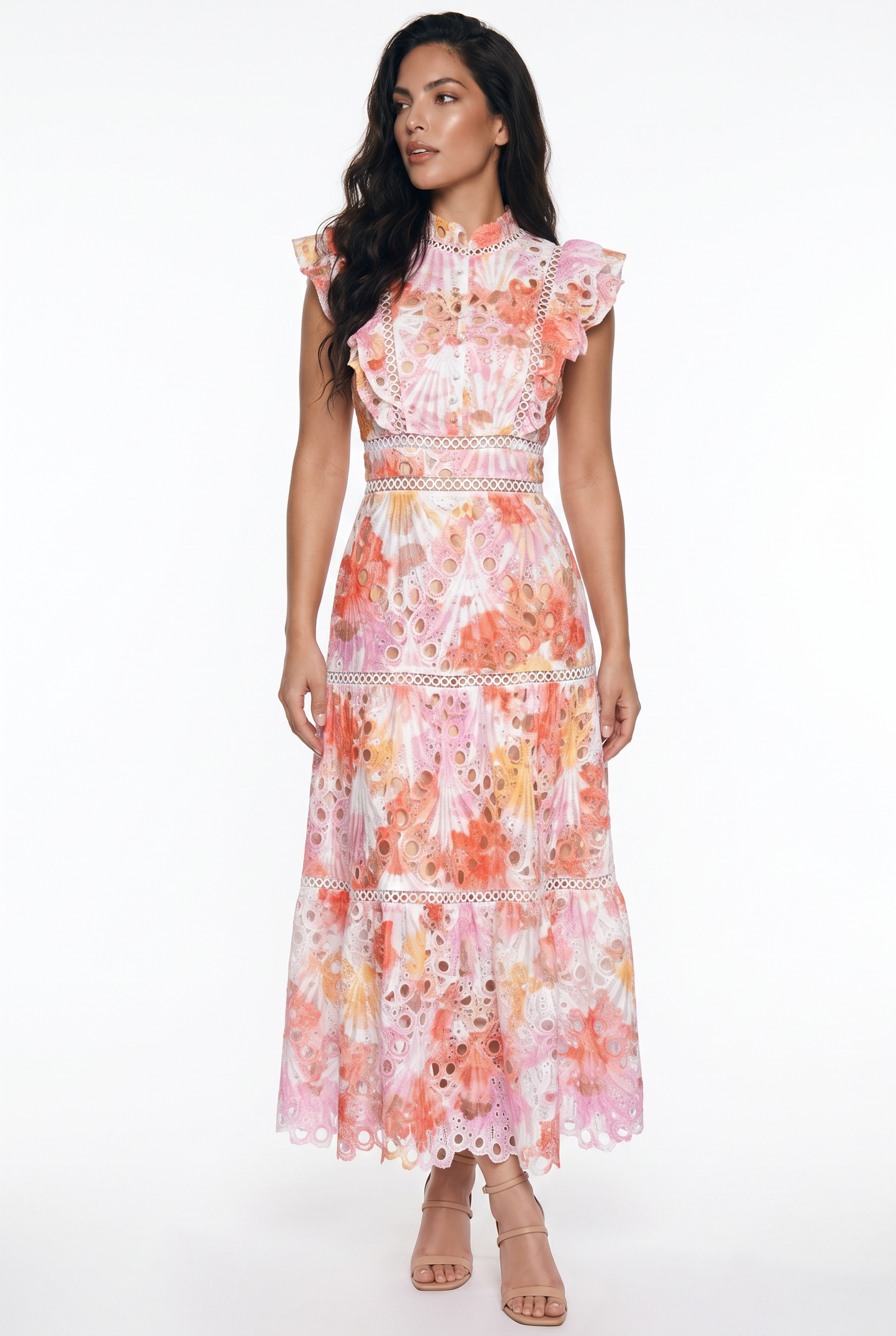 Floral Ruffle Cutout Midi Dress