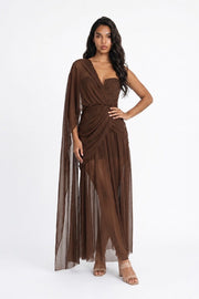 Celeste One-Shoulder Mesh Maxi Dress