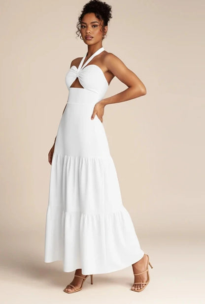 Twist Front Cutout Tiered Maxi Dress