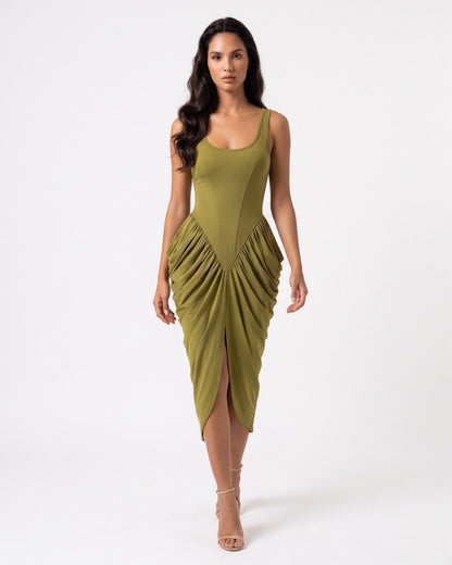 Sculpted Drape Midi Dress
