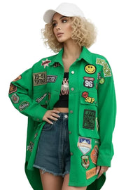 Embroidered button-up denim jacket