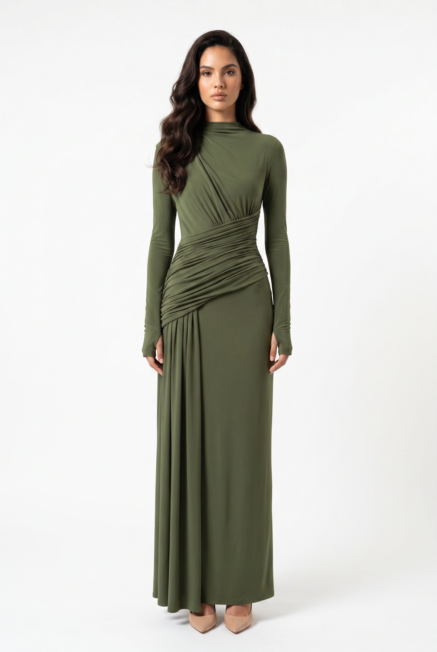 Serena Ruched Evening Maxi Dress