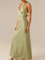 Halter Neck Wrap Maxi Dress with Tie Detail