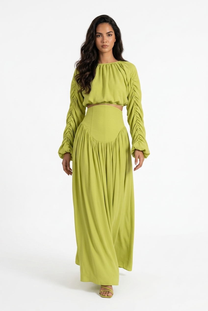 Ruched Long Sleeve Skirt Set
