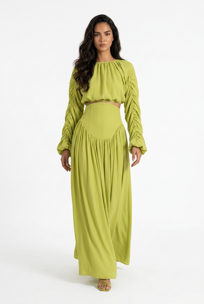 Ruched Long Sleeve Skirt Set