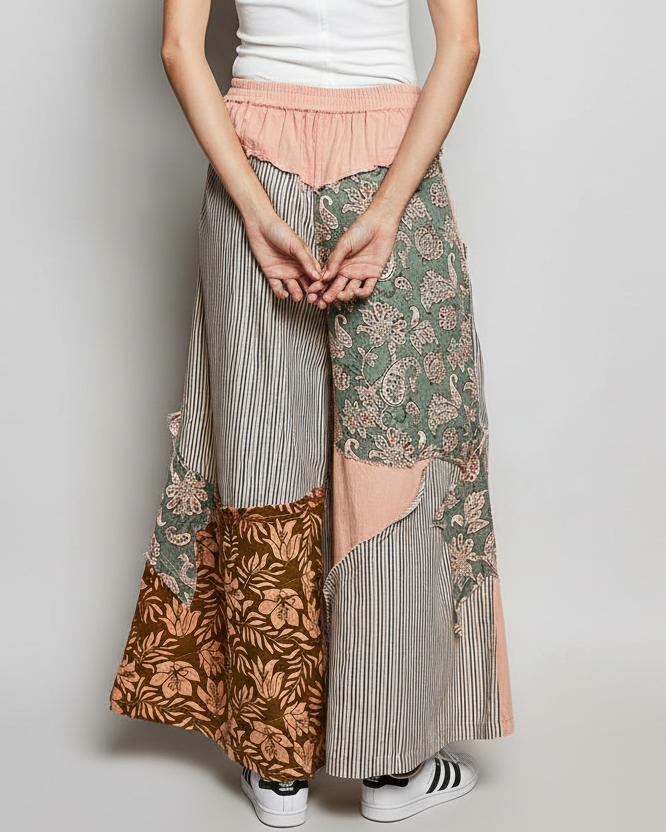 Striped patchwork wide-leg pants