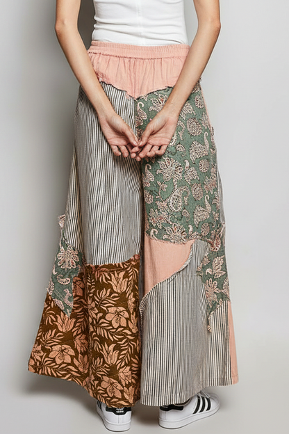 Striped patchwork wide-leg pants