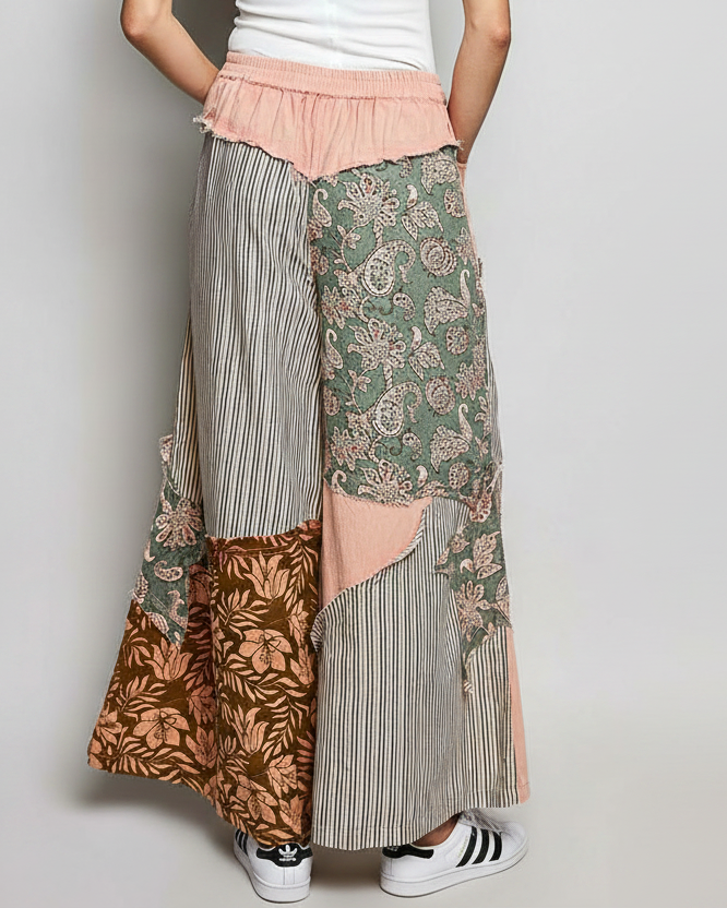 Striped patchwork wide-leg pants