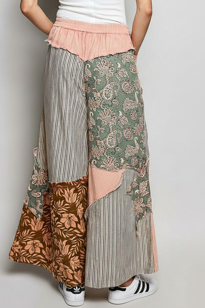 Striped patchwork wide-leg pants