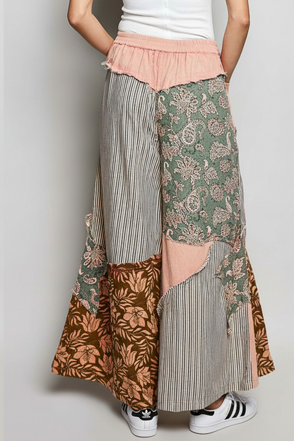 Striped patchwork wide-leg pants