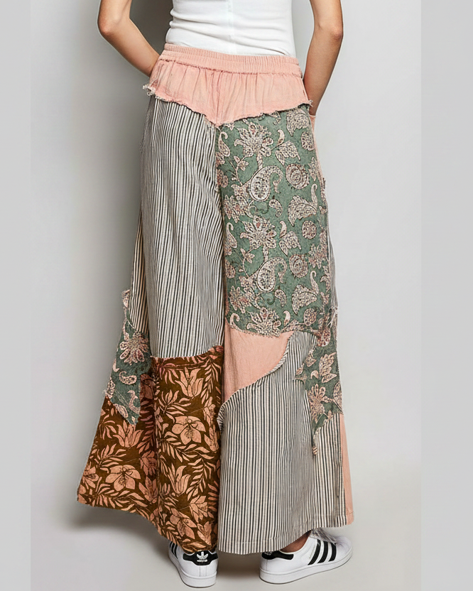 Striped patchwork wide-leg pants
