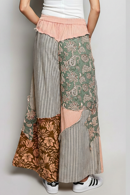 Striped patchwork wide-leg pants