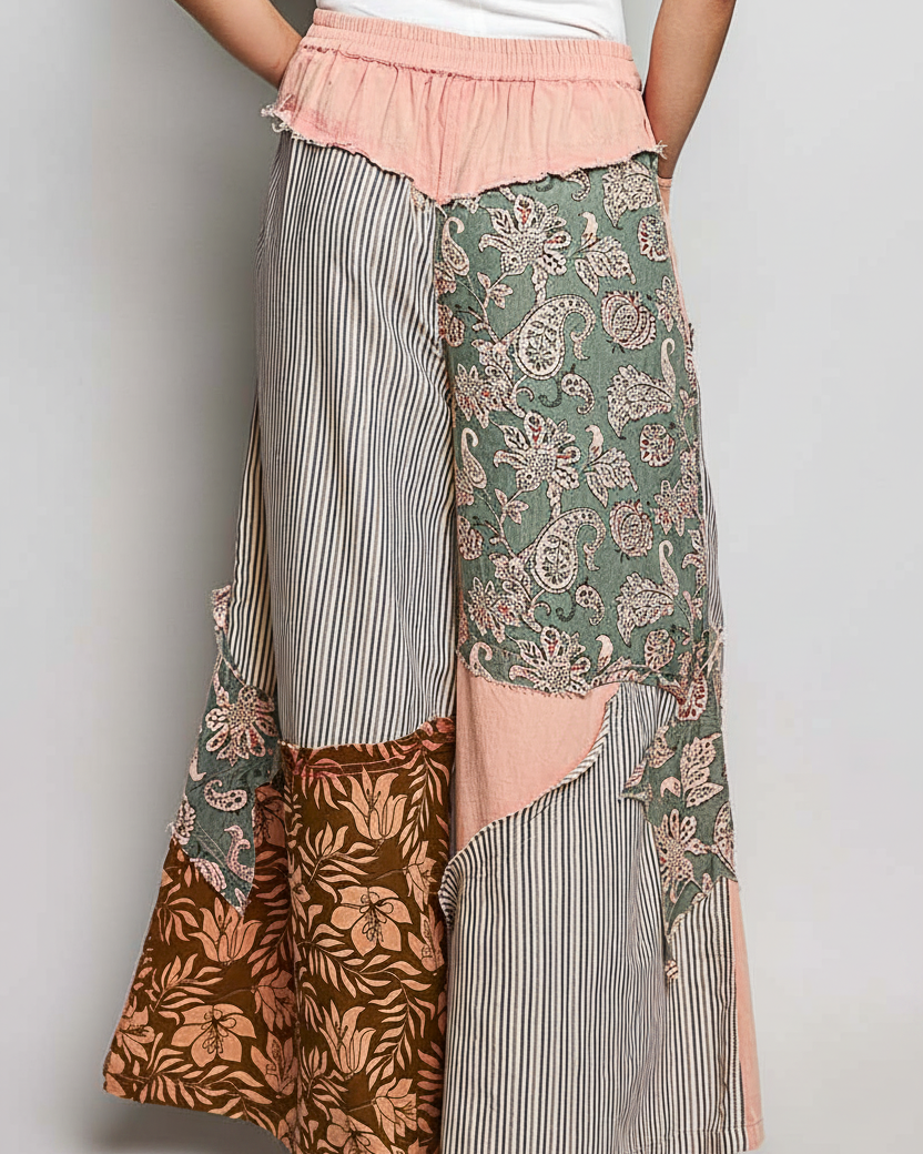 Striped patchwork wide-leg pants
