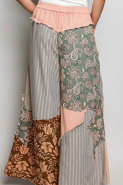 Striped patchwork wide-leg pants