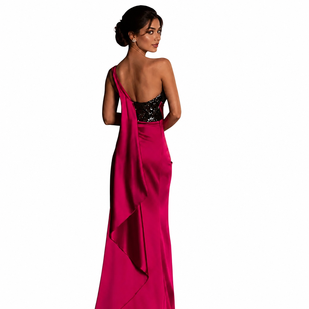 Aurora One-Shoulder Satin Maxi Gown