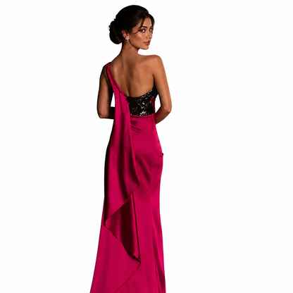 Aurora One-Shoulder Satin Maxi Gown