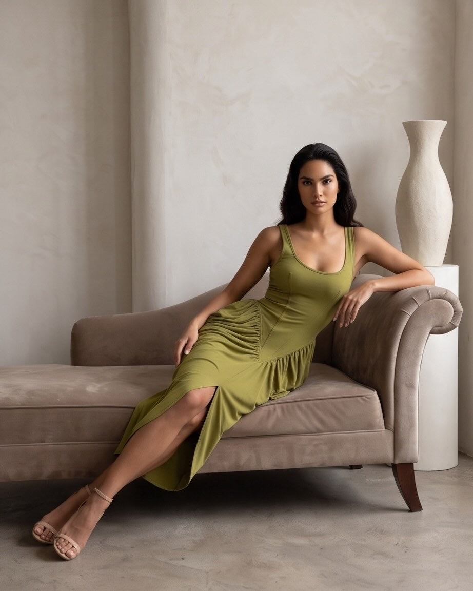 Sculpted Drape Midi Dress