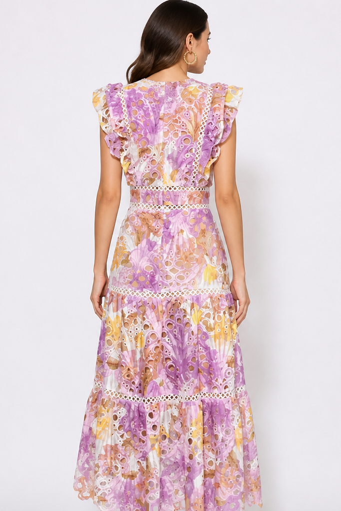 Floral Ruffle Cutout Midi Dress