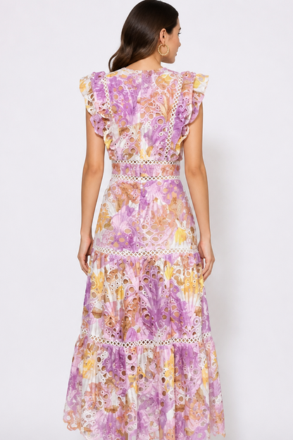 Floral Ruffle Cutout Midi Dress