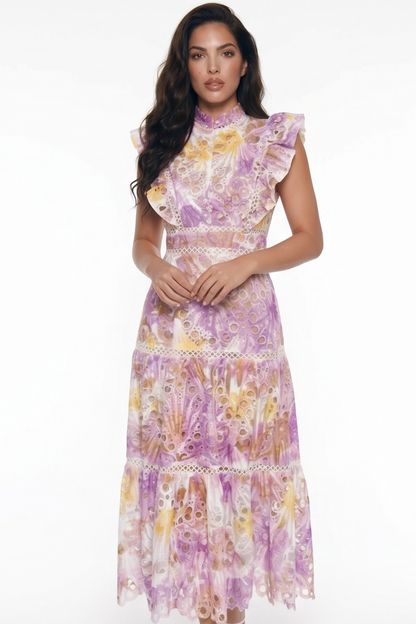 Floral Ruffle Cutout Midi Dress