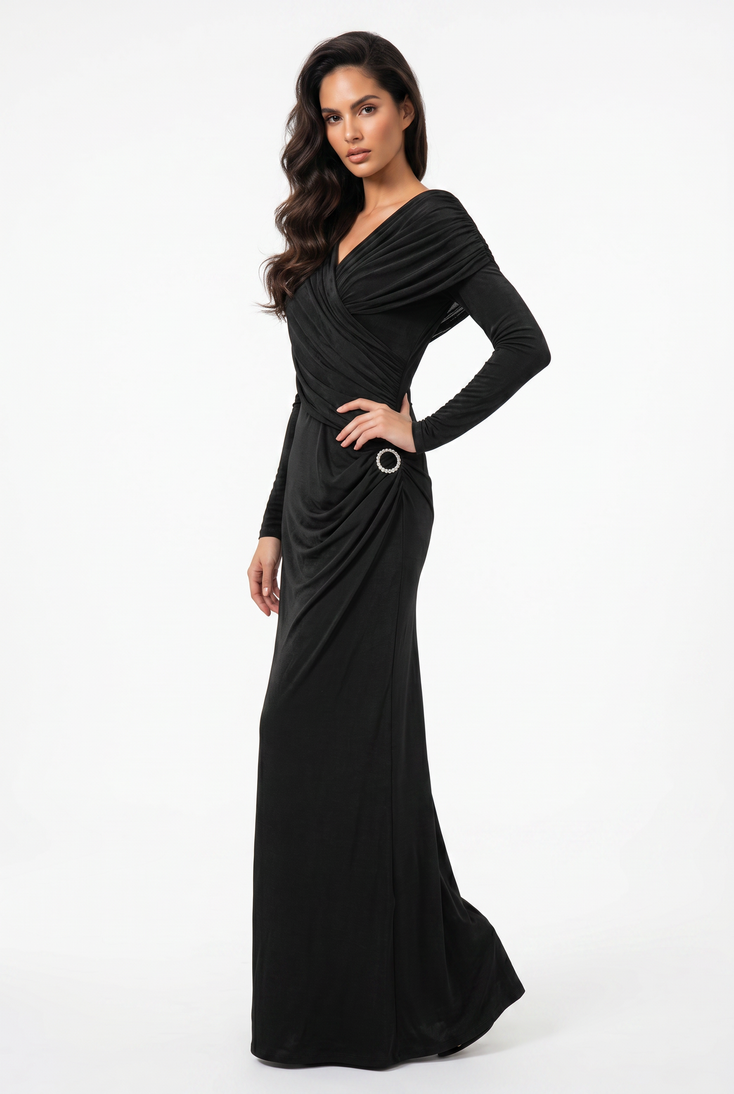 Celeste Ruched Long Sleeve Maxi Dress