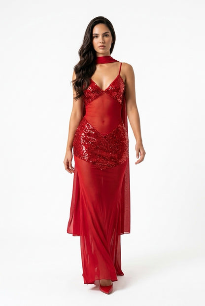 Celeste Sequin Mesh Maxi Dress