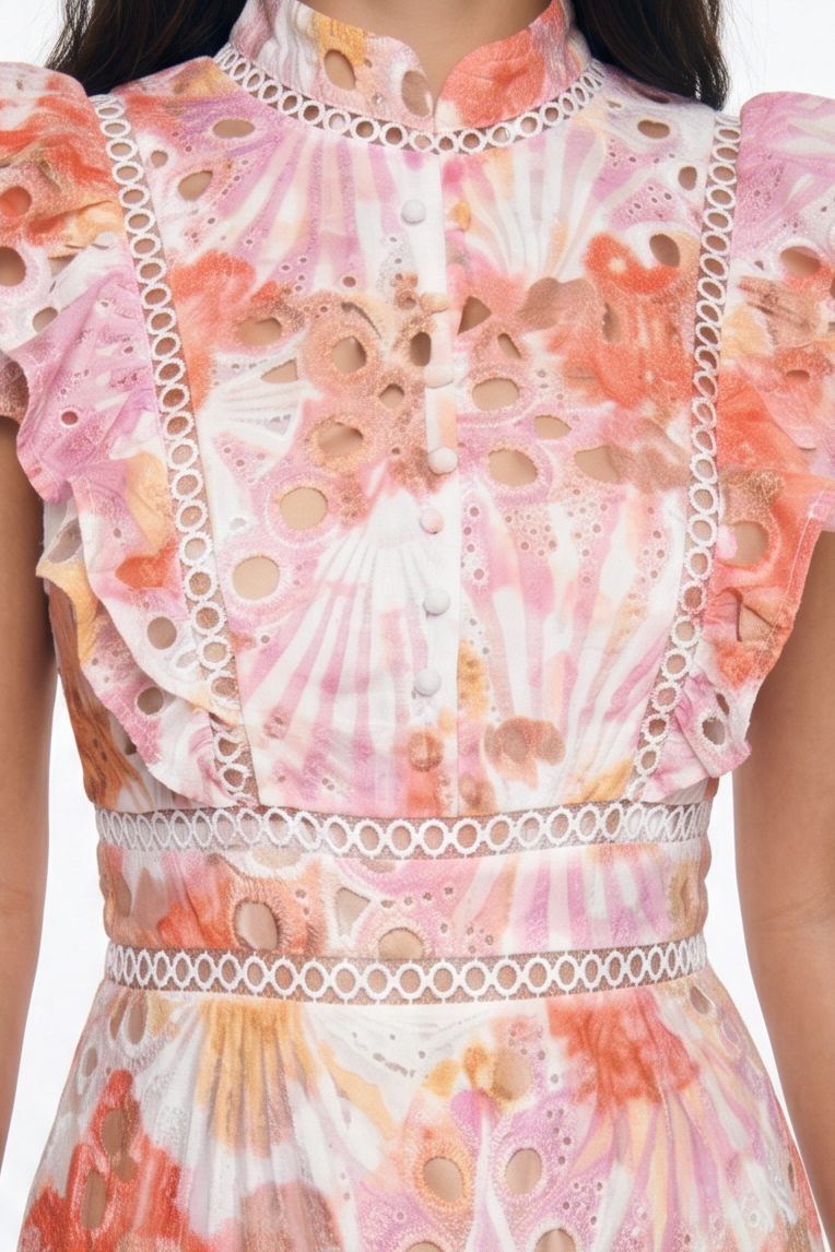 Floral Ruffle Cutout Midi Dress