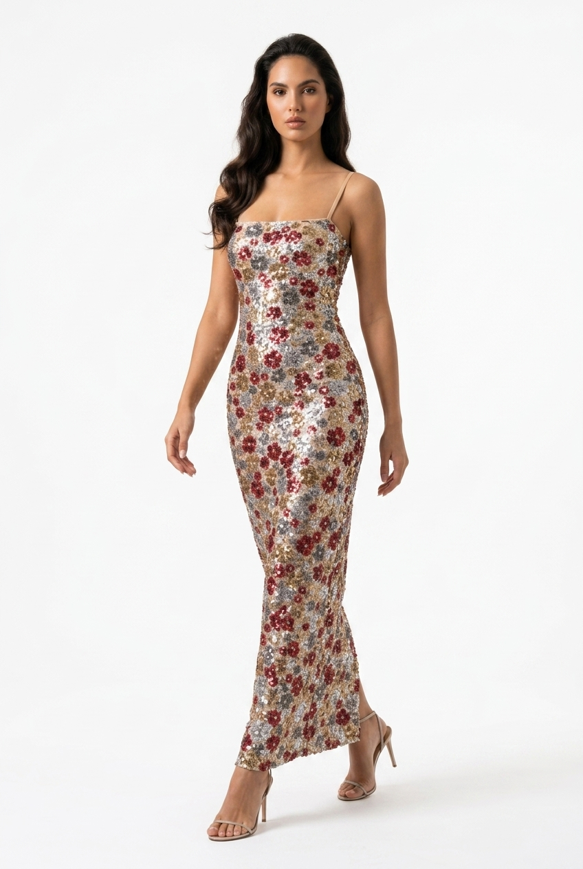 Floral Sequin Maxi Dress