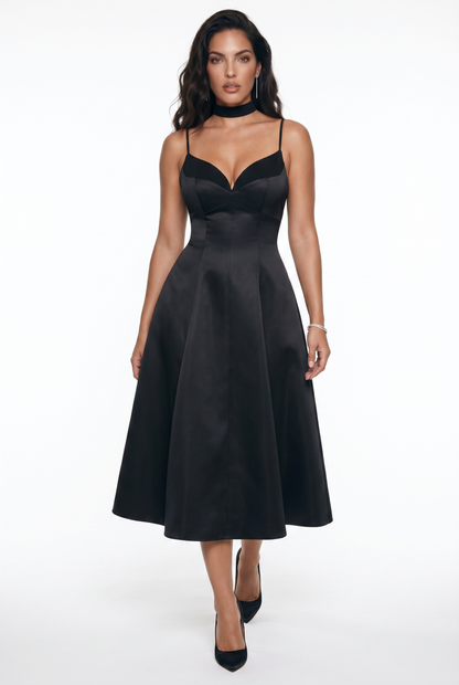 Sweetheart Strap Collar Midi Dress