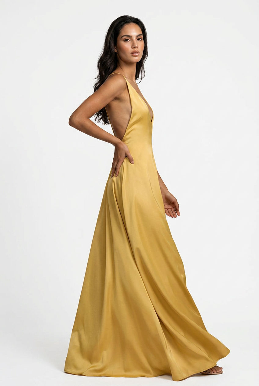 Golden Backless Crisscross Maxi Dress
