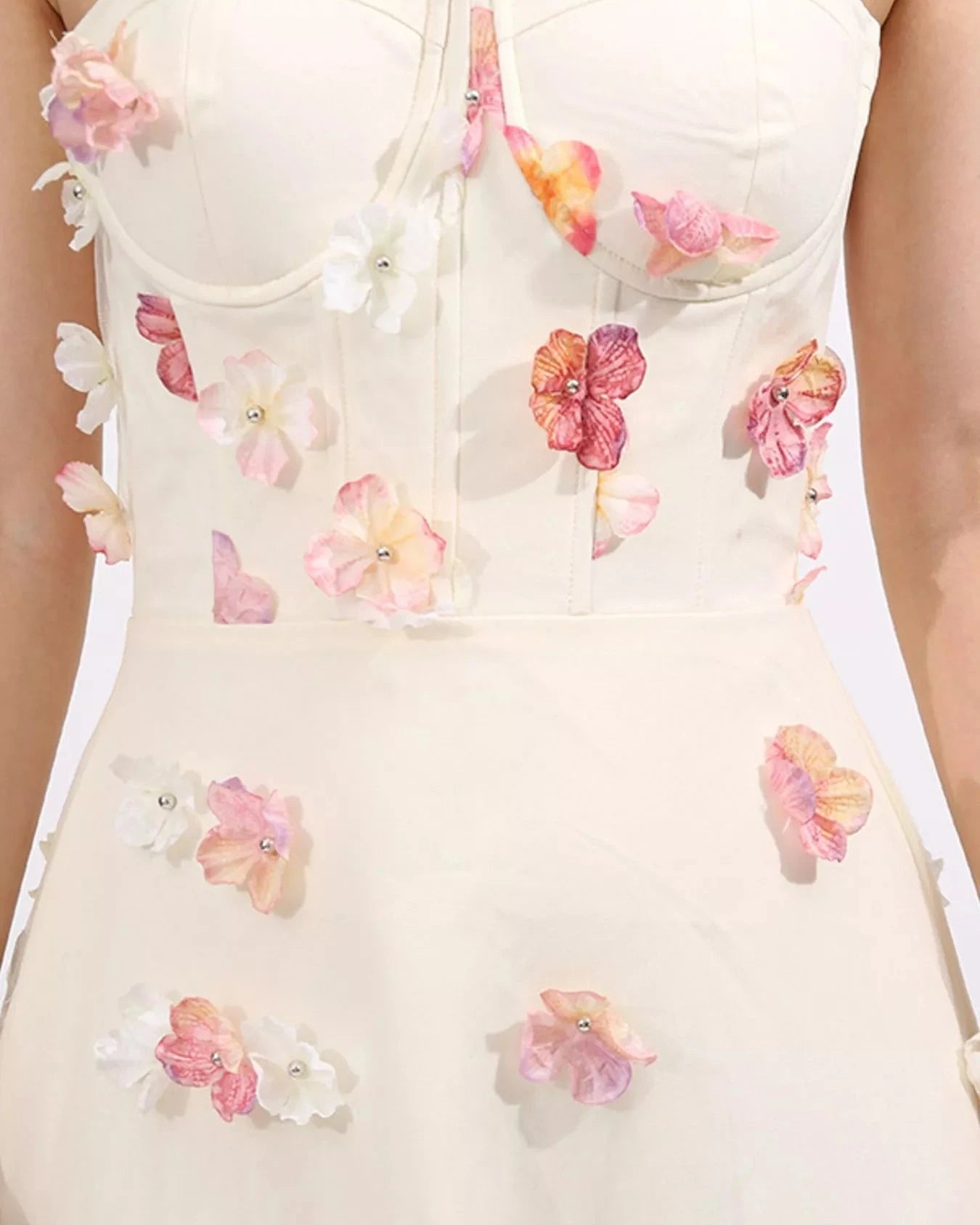 Blossom Elegance Strapless Maxi Dress/ fabric