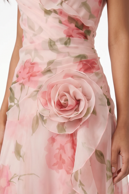 Floral Ruffled Short Sleeve Maxi Dress