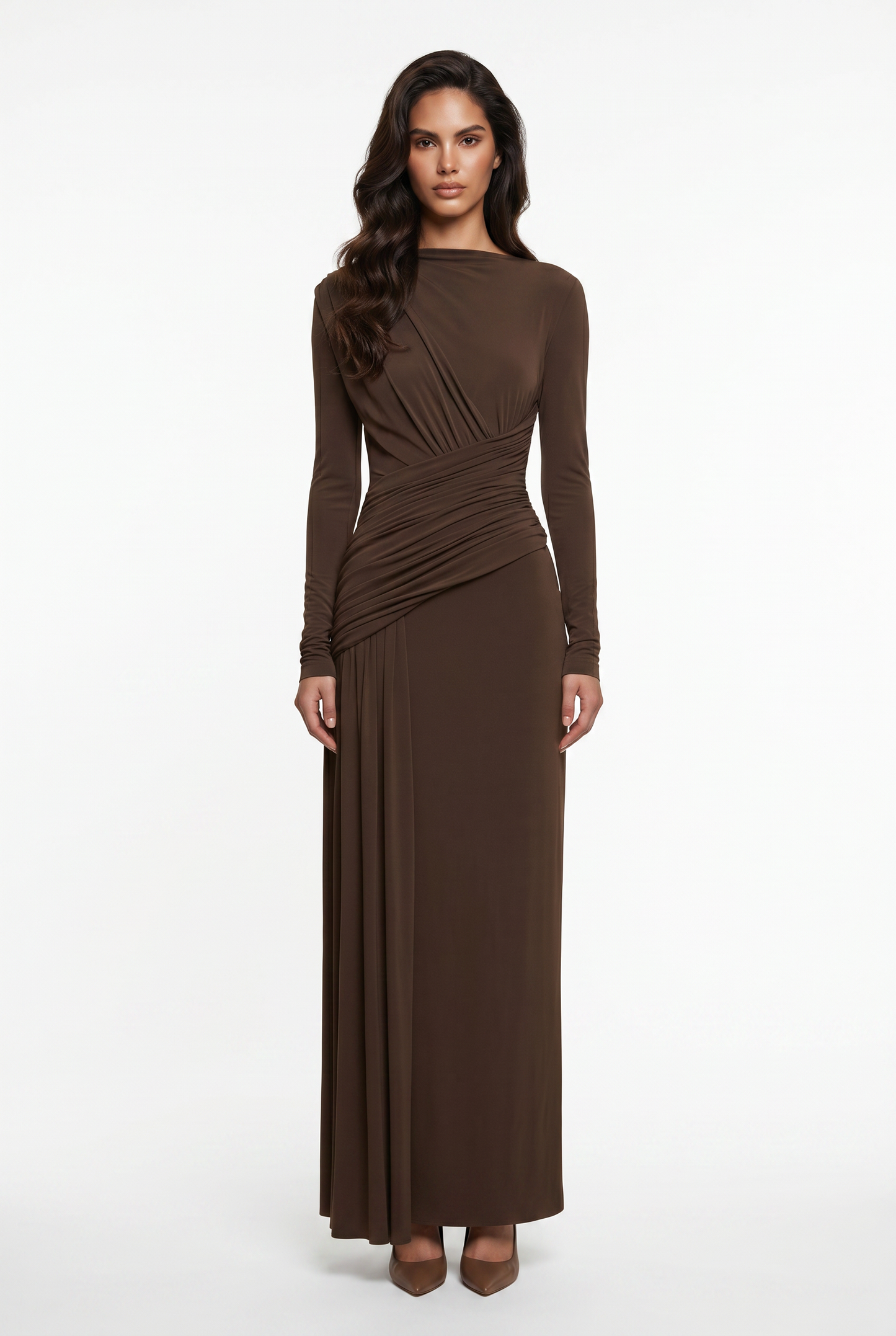Serena Ruched Evening Maxi Dress