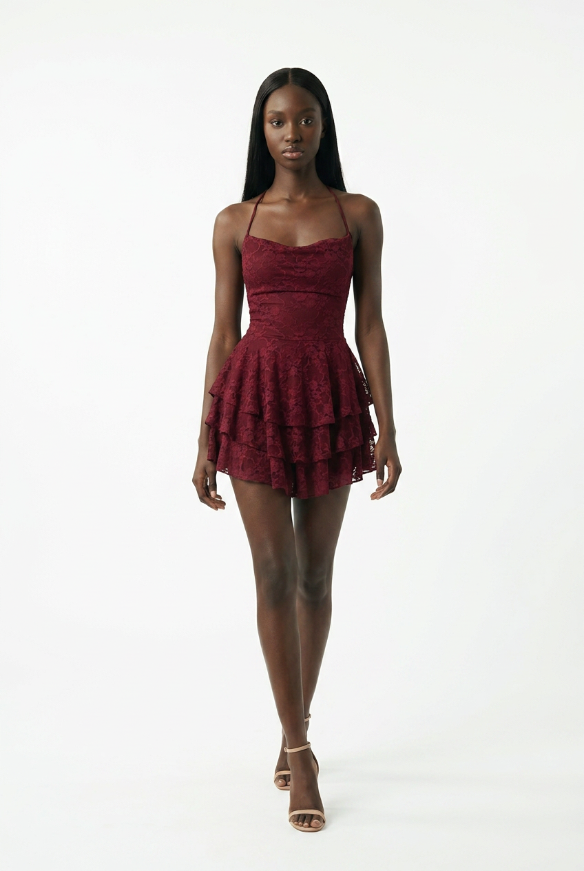 Scarlet Lace Halter Mini Dress