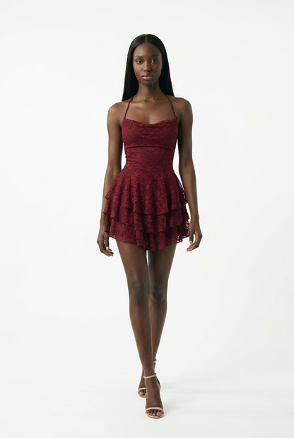 Scarlet Lace Halter Mini Dress