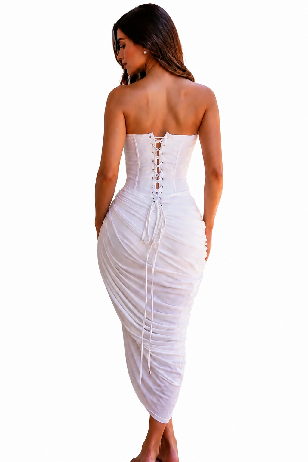 Solène Lace-Up Draped Midi Dress