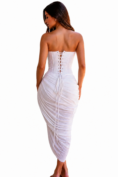 Solène Lace-Up Draped Midi Dress