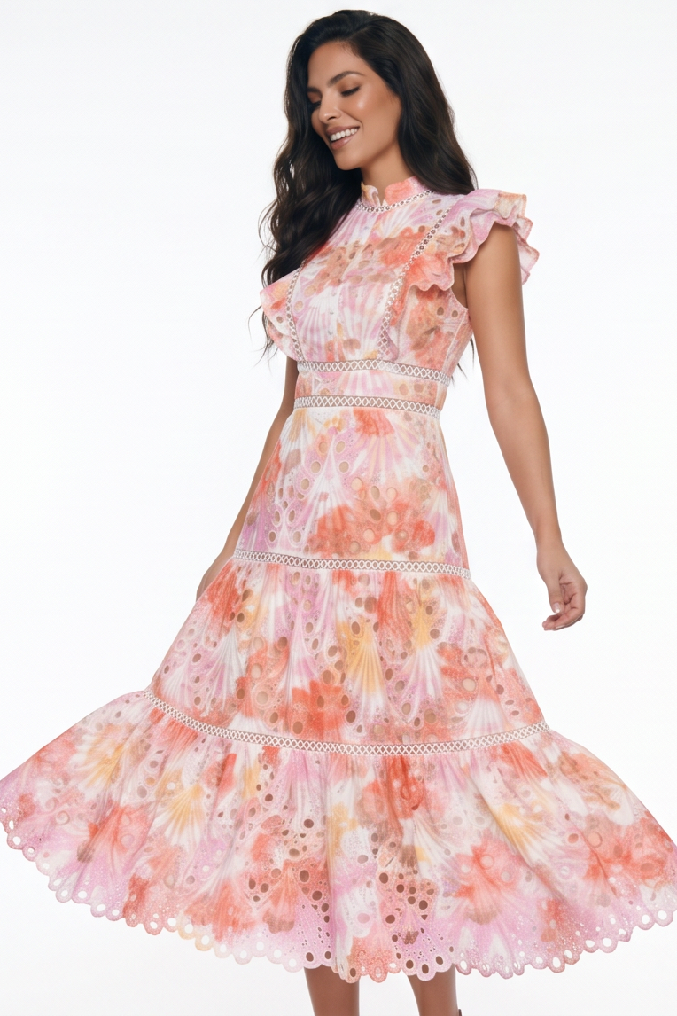Floral Ruffle Cutout Midi Dress