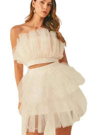 Tulle Tube Ruffle Maxi Skirt Set