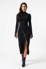 Ribbed Zip Detail Maxi Dress