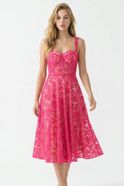 Rosé Romance Lace Midi Dress