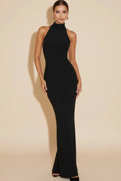 Seraphina high-neck sequin gown in black