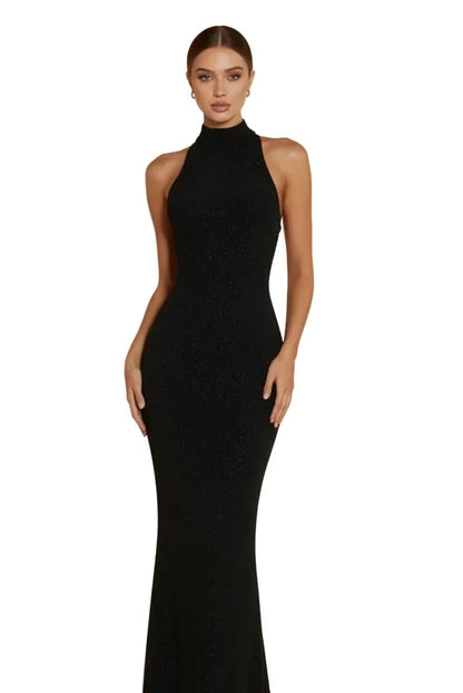 Seraphina high-neck sequin gown in black