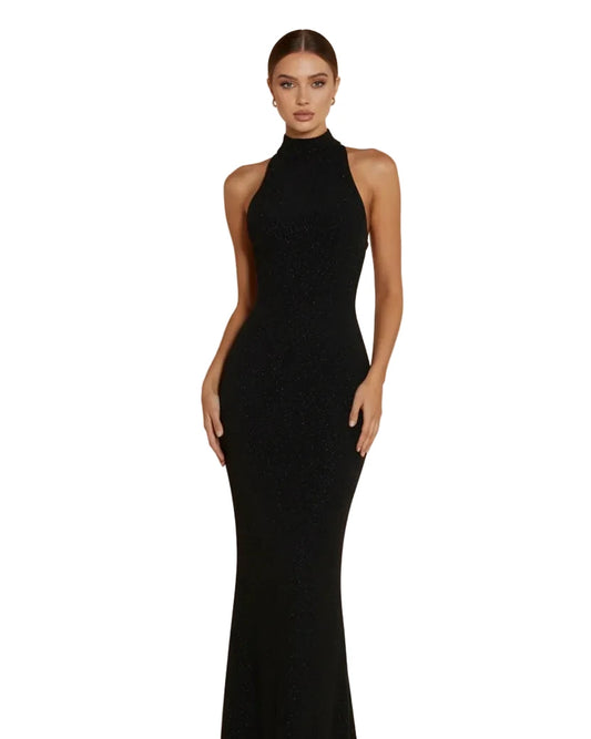 Seraphina high-neck sequin gown in black